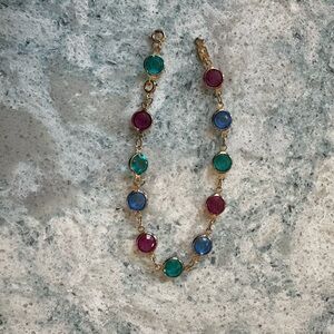 Avon Gold-Tone Bracelet with Green, Blue & Pink Stones